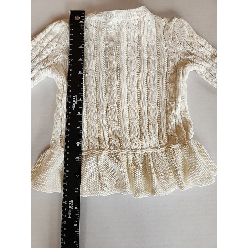 Ralph Lauren Cardigan Sweater Toddler Girl 24M Ivory Cable Knit Peplum Pink Pony - Picture 7 of 9